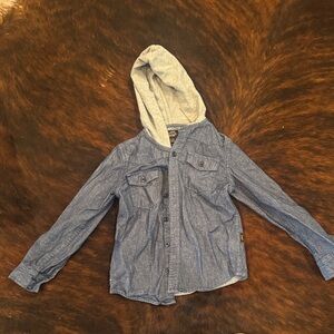 Boys Lee Blue Denim Jacket with Gray Hood
